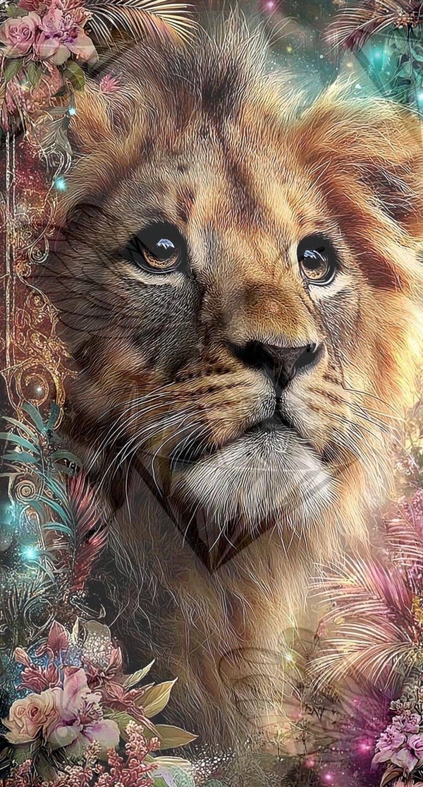 Lion on Flowers