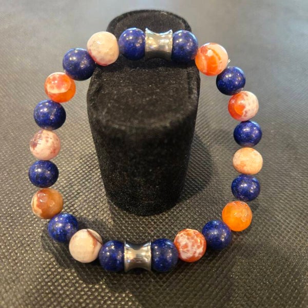Lapis & Fire Agate Beaded Bracelet