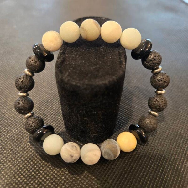 Lava Stone & Frosted Agate Stretch Bracelet