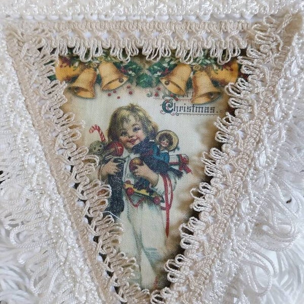 Weihnachtsanhänger Wimpel Nostalgie mit Stoffbild