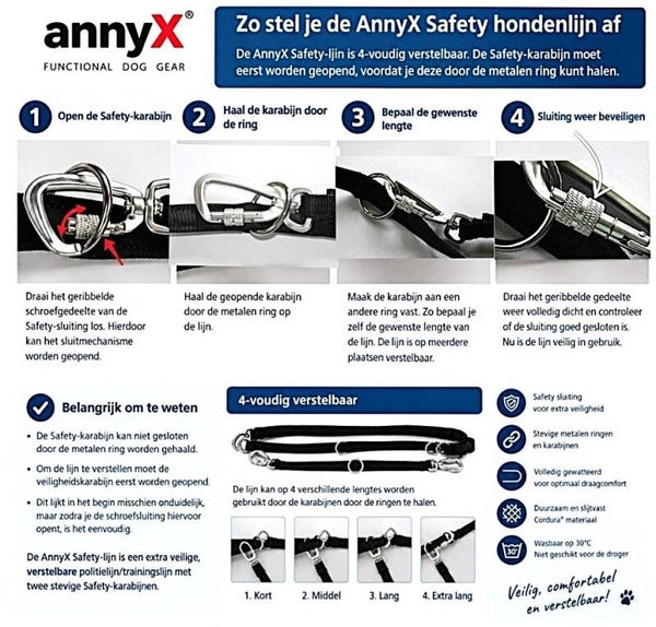 Annyx 4 voudig verstelbare Safety lijn gebruiksaanwijzing