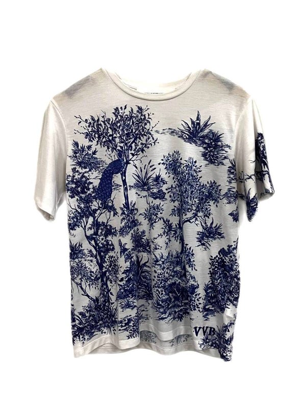 Victoria Beckham wit T-shirt met blauwe print – stijlvolle designer damesmode