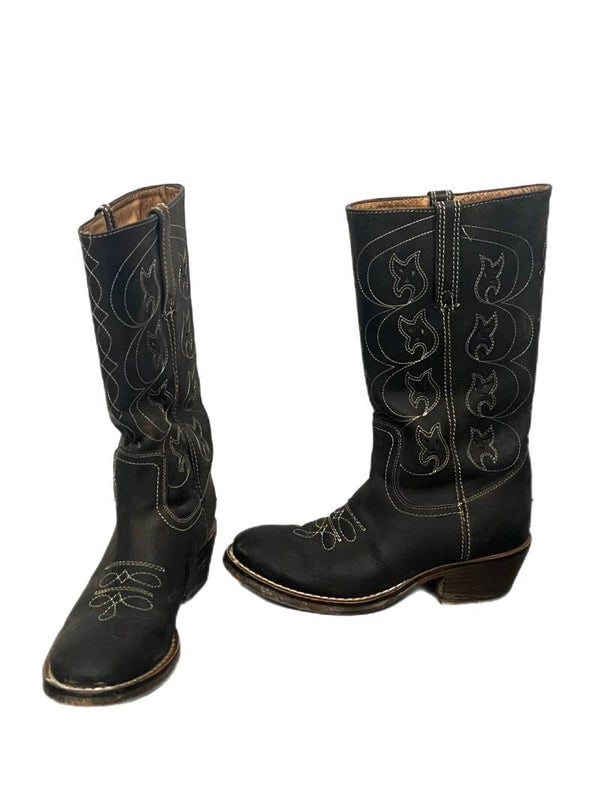 Zwarte leren cowboyboots met witte details – Maat 37