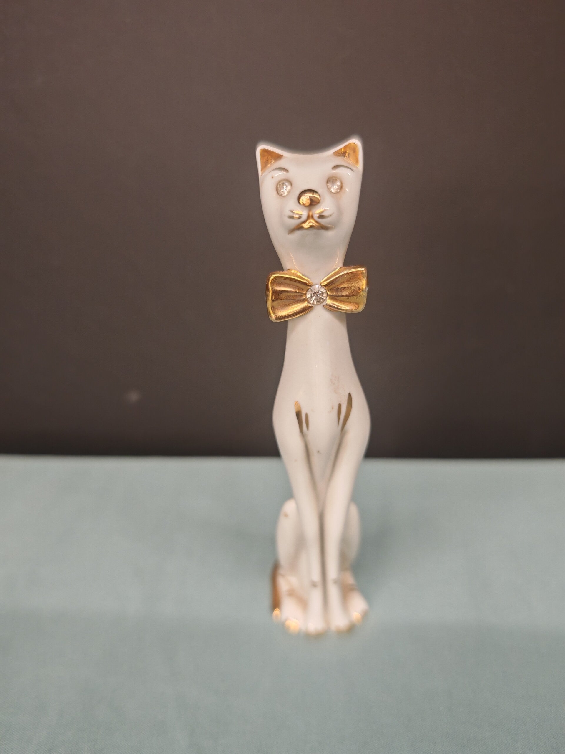Vintage Capodimonte Limoges Kat met Swarovski Oogjes – Elegant Porseleinen Verzamelobject