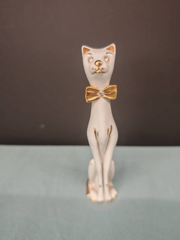 Vintage Capodimonte Limoges Kat met Swarovski Oogjes – Elegant Porseleinen Verzamelobject
