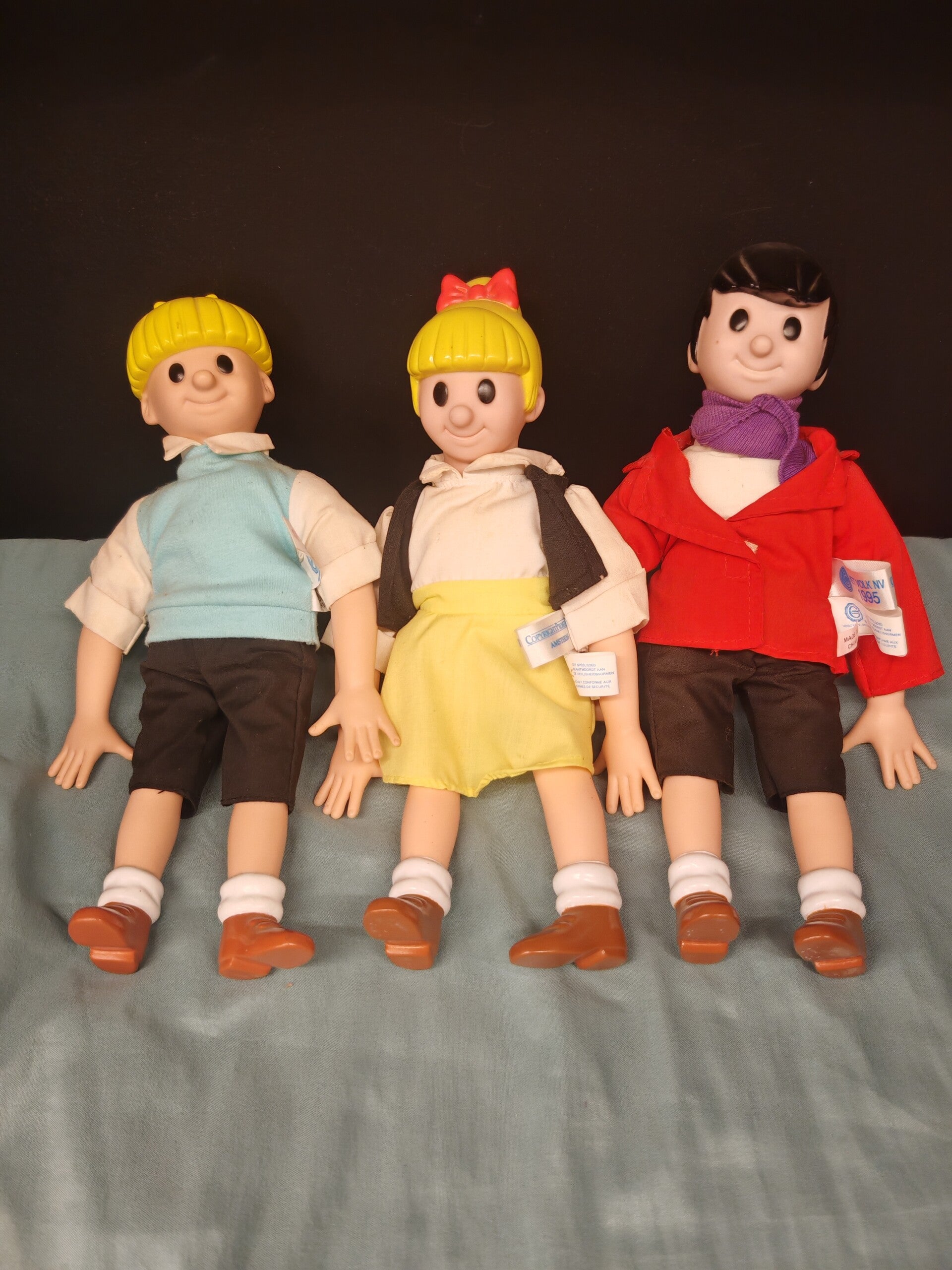 Set van 3 Jommeke poppen – Jommeke, Filiberke & Annemieke/Rozemieke – Het Volk 1995