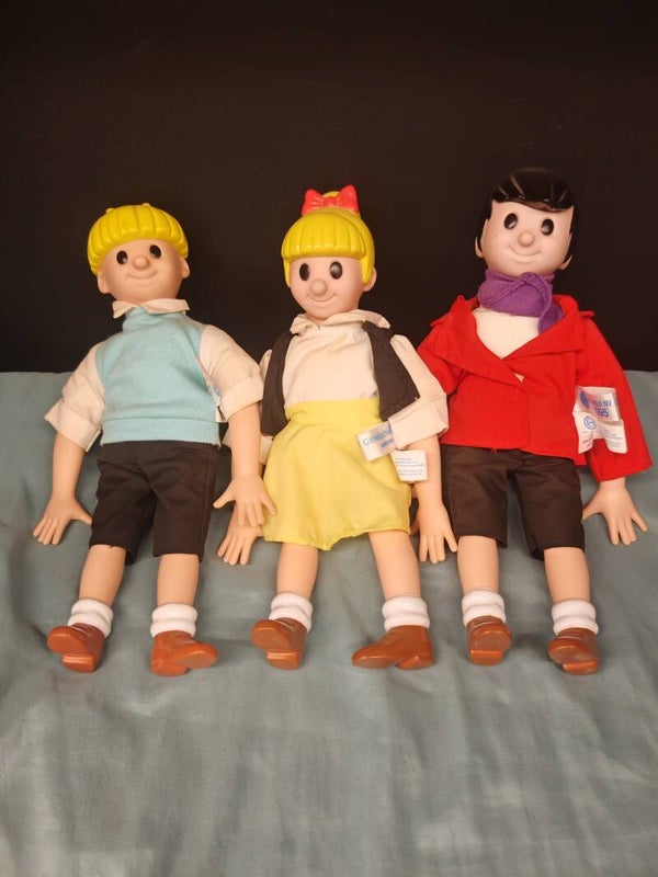 Set van 3 Jommeke poppen – Jommeke, Filiberke & Annemieke/Rozemieke – Het Volk 1995