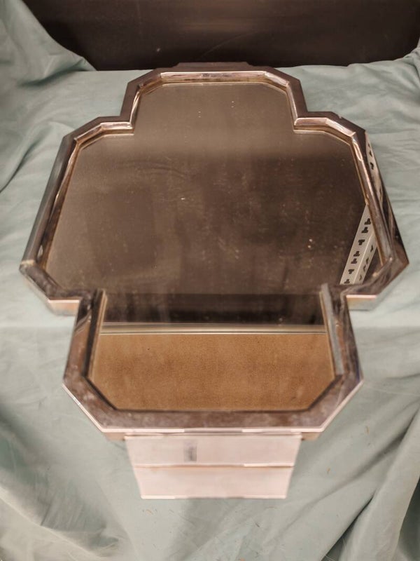Art Deco Chrome Spiegeldienblad – Vintage Metalen Dienblad – 58 x 33,5 cm