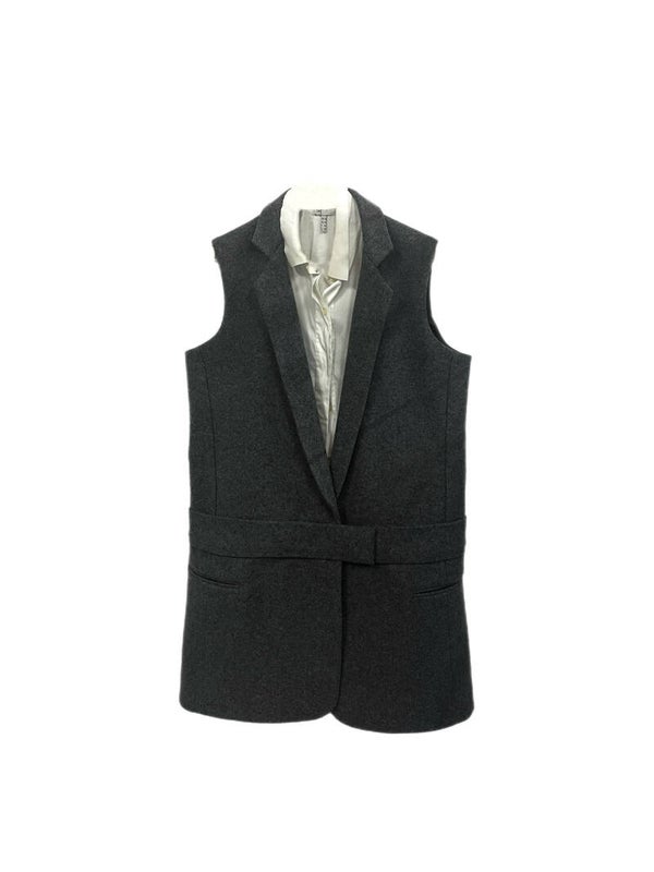 Victoria Beckham Grijze Wollen Blazer met Ingebouwde Witte Hemdlook - Make Up vlek op hemd