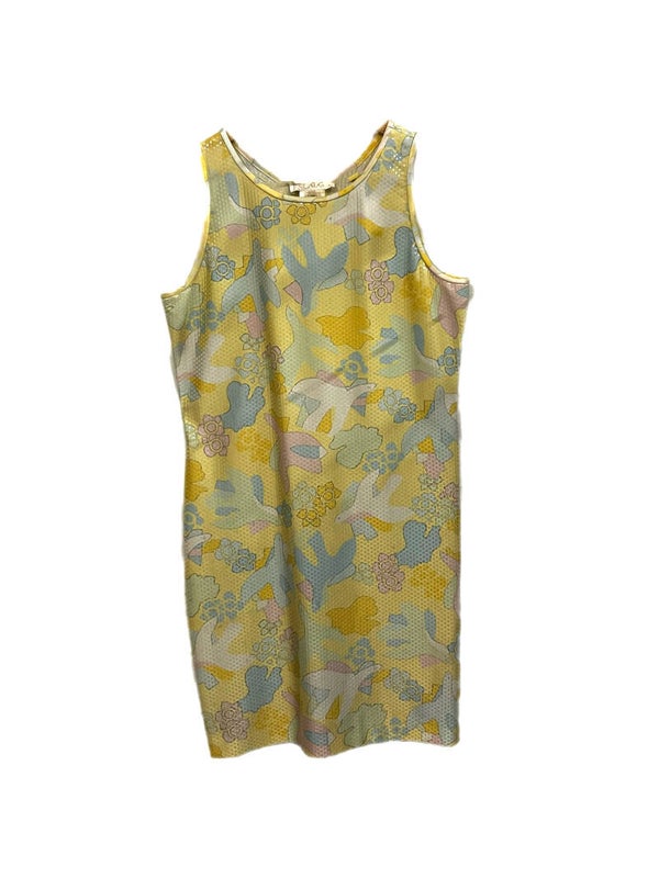 Vintage Escada geel retro jurkje met bloemenprint – elegante damesjurk
