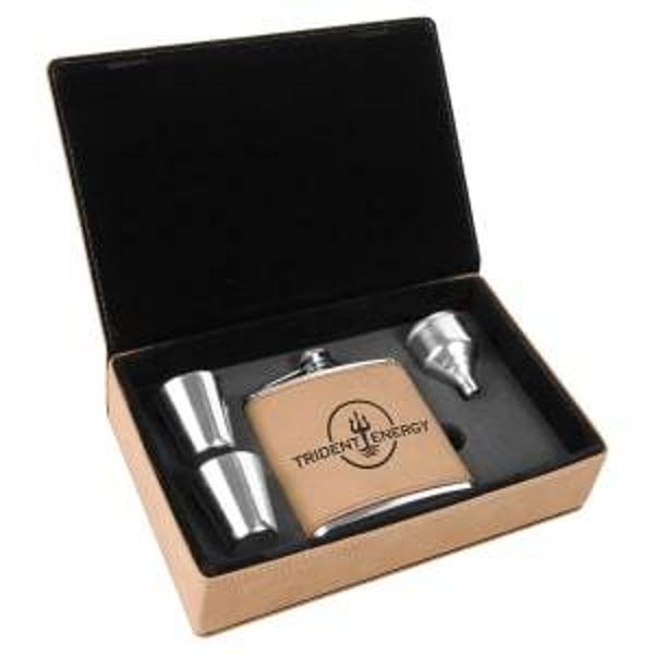 Personalized Leather-Wrapped Flask & Shot Glass Set
