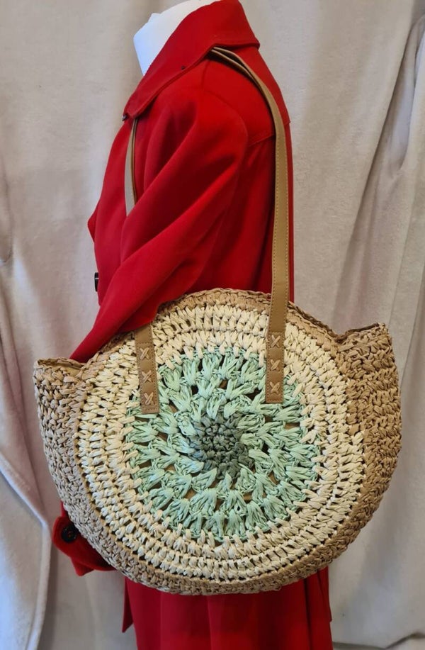 Schultertasche Handtasche Boho Chic Strohtasche
