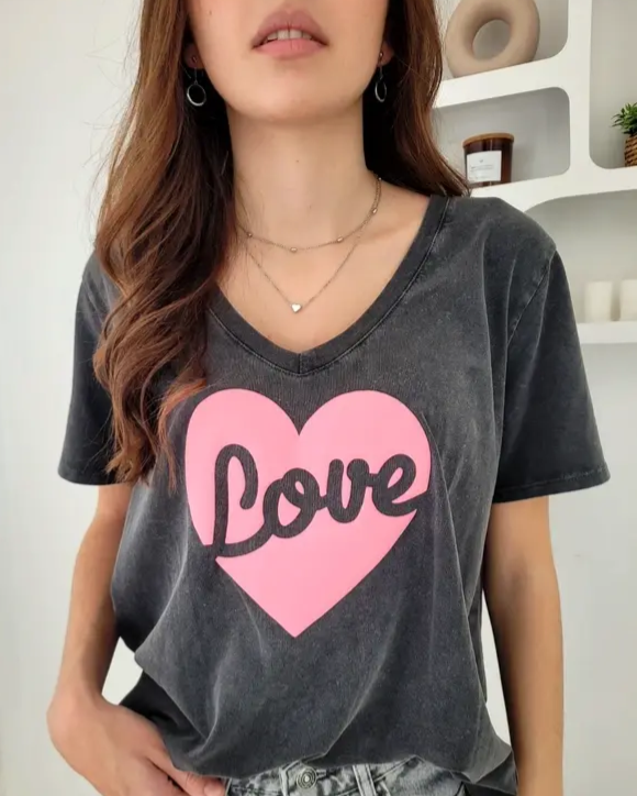 Tee-shirt délavé Love Rose