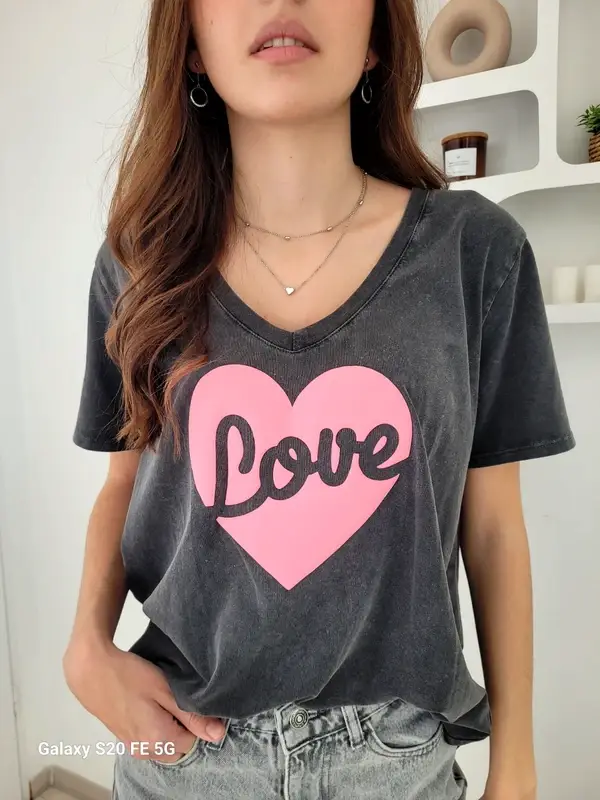 Tee-shirt délavé Love Rose