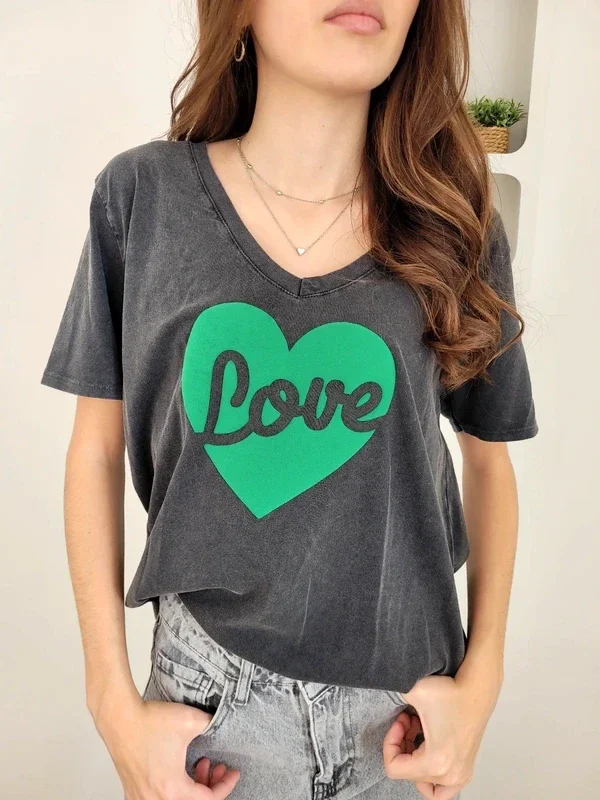 Tee-shirt délavé Love Vert