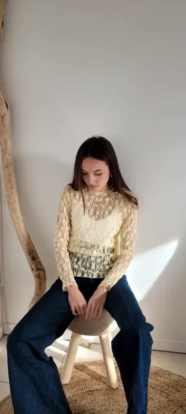 Top manches longues dentelle jaune