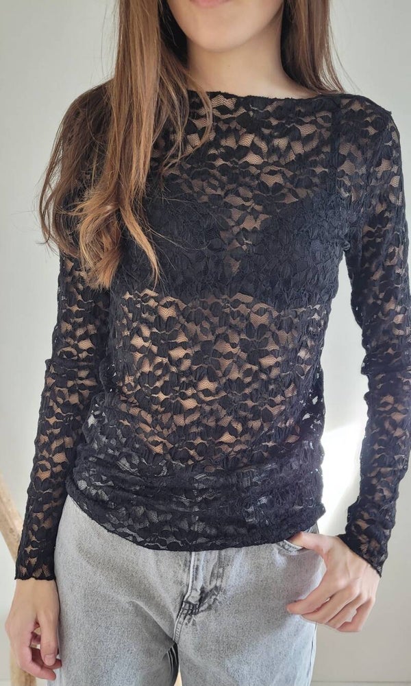Top manches longues dentelle noir