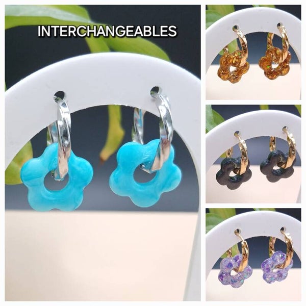 Floréa - Unie ou pailletée - Pampilles interchangeables en résine