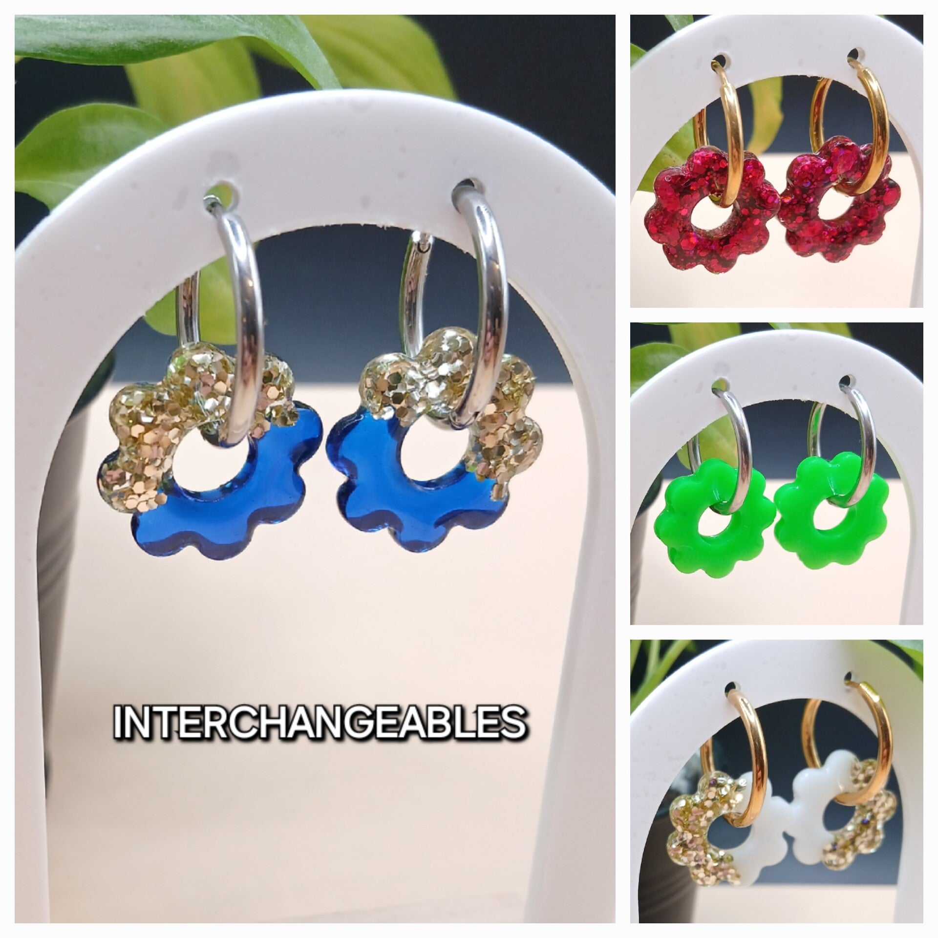 Florya - Unie, bicolore ou pailletée - Pampilles interchangeables en résine