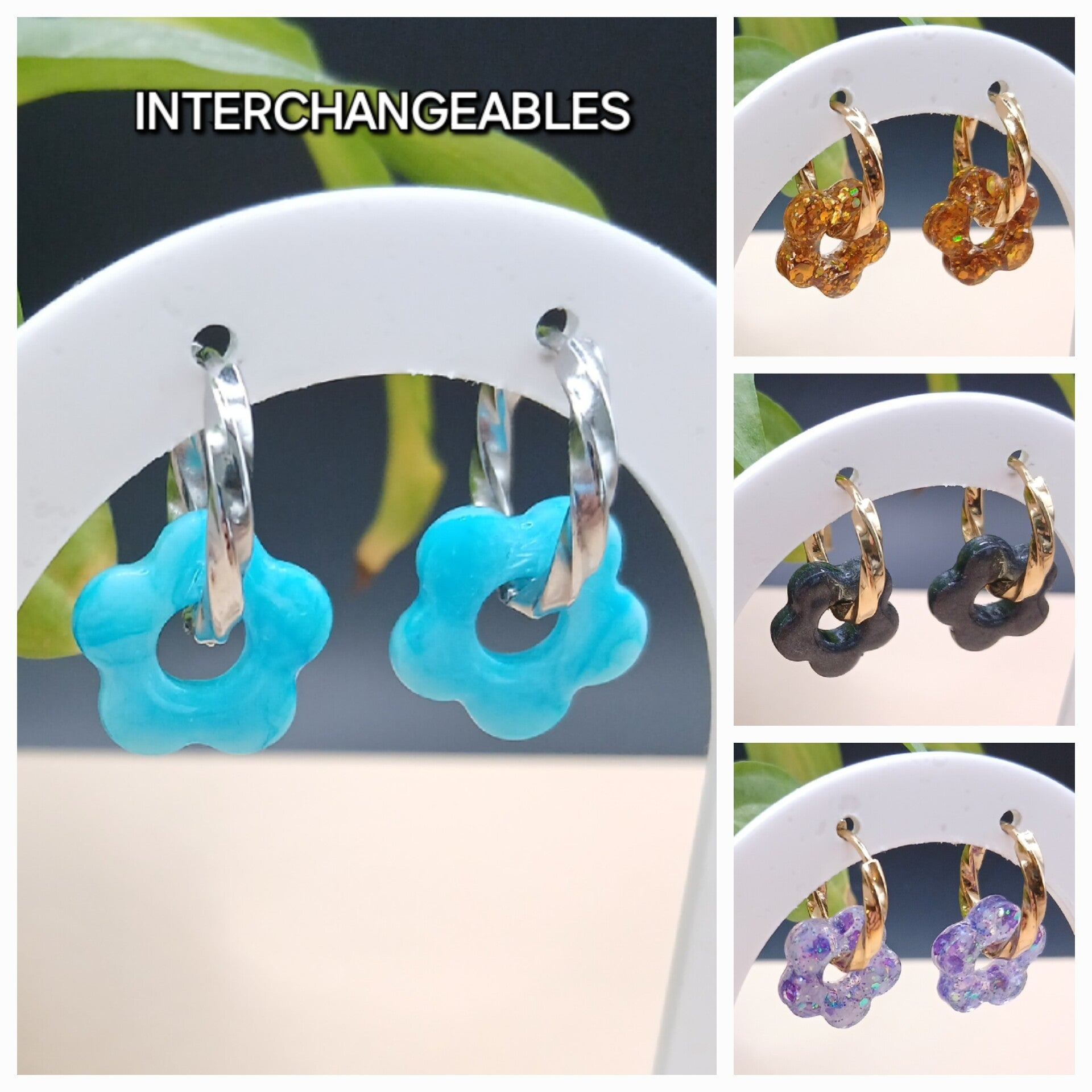 Floréa mini - Unie ou pailletée - Pampilles interchangeables en résine