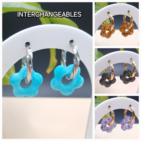 Floréa mini - Unie ou pailletée - Pampilles interchangeables en résine