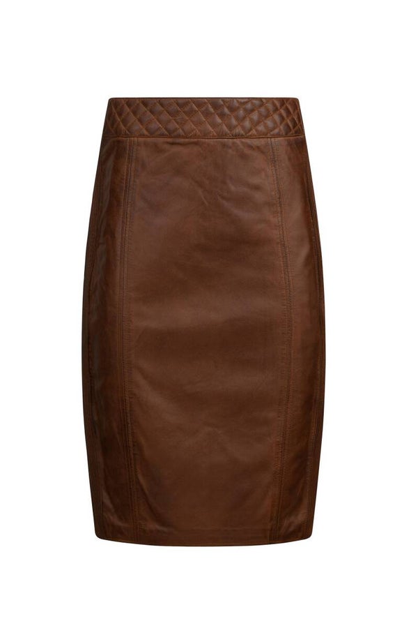 Mooie leren rok , lang , Cognac