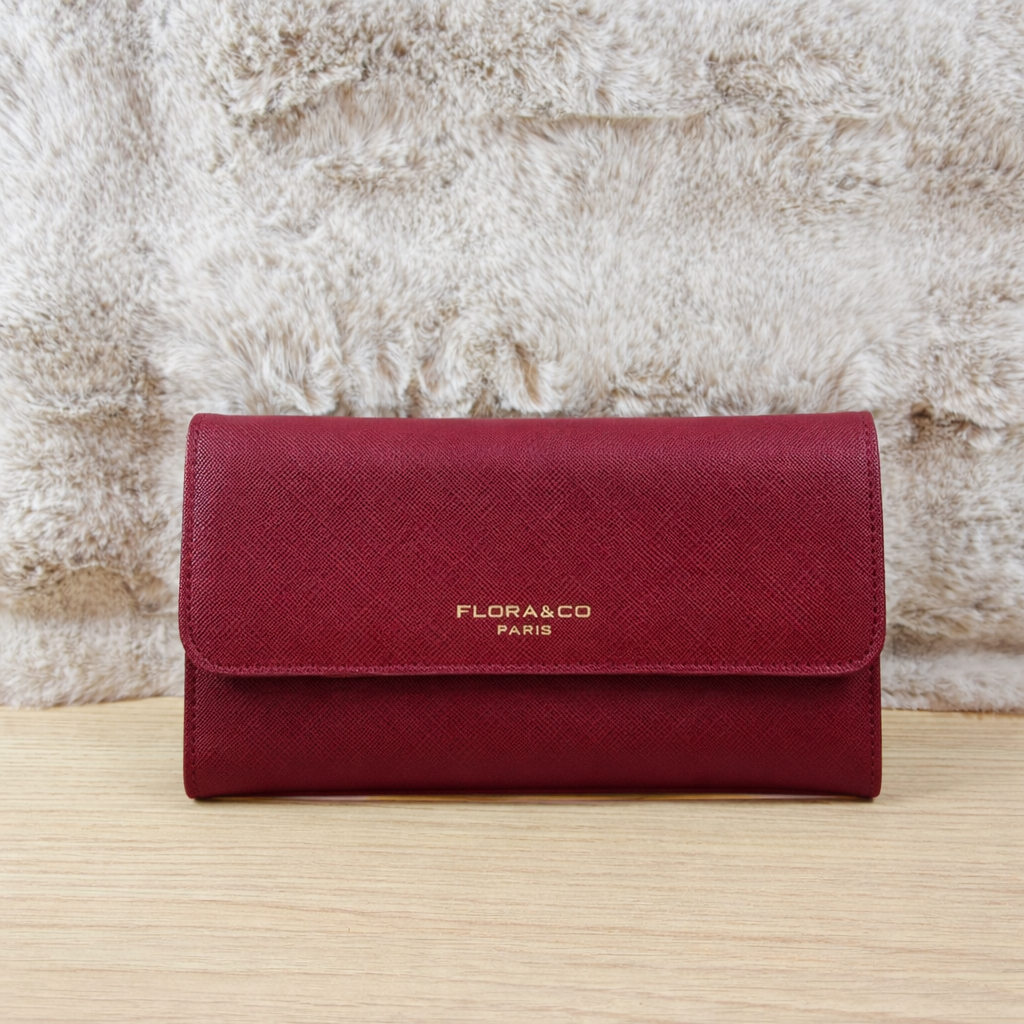 Grand portefeuille femme porte-chéquier bordeaux – Multi-rangements