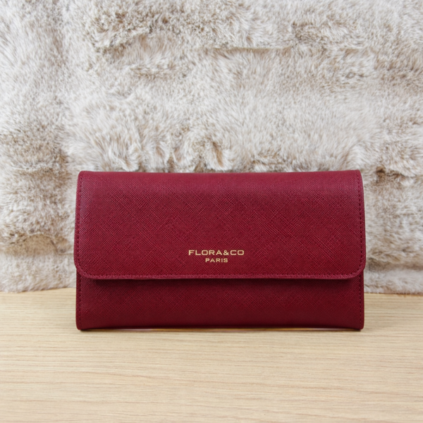 Grand portefeuille femme porte-chéquier bordeaux – Multi-rangements