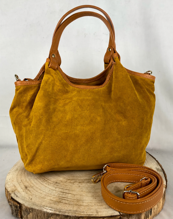 Grand sac cours et travail femme MILA en croûte de cuir – sac cabas épaule et bandoulière