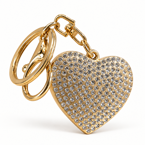Porte-clés cœur doré à strass – 2 coloris