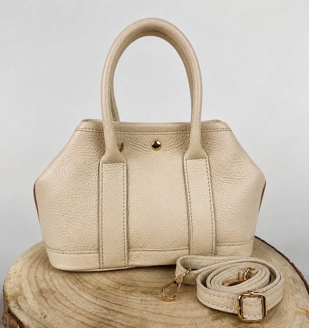 Sac à main femme CÉLESTE en cuir pleine fleur beige –  sac bandoulière
