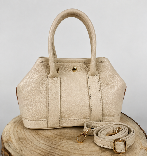 Sac à main femme CÉLESTE en cuir pleine fleur beige –  sac bandoulière