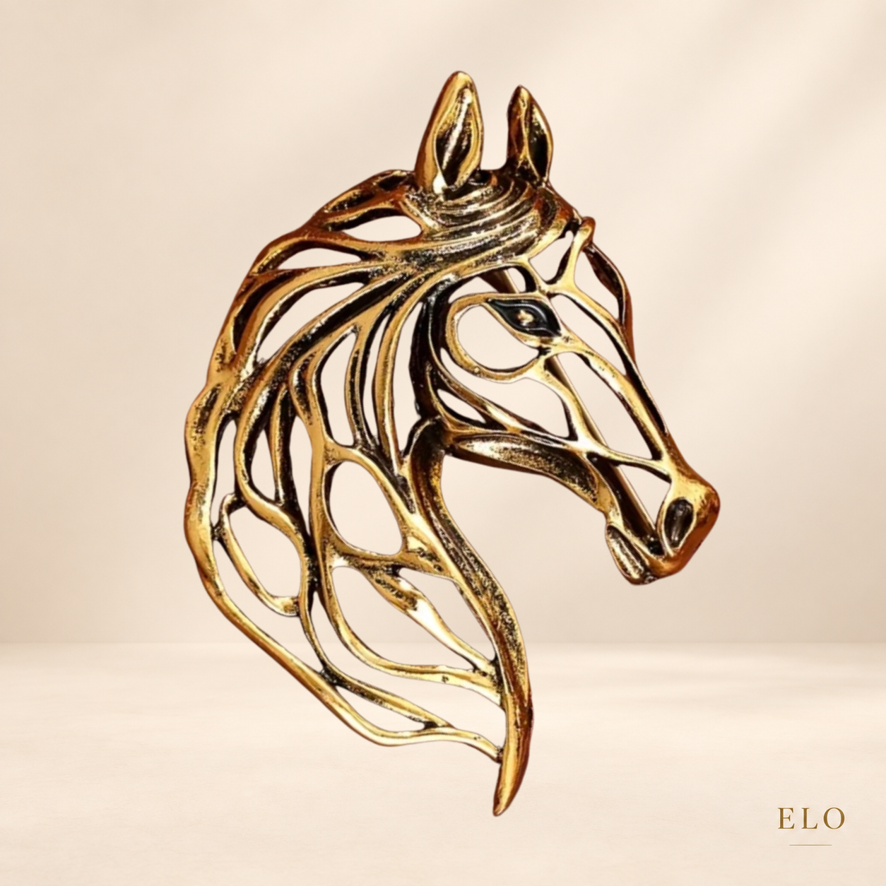 Jappeloup – Broche cheval ajourée dorée