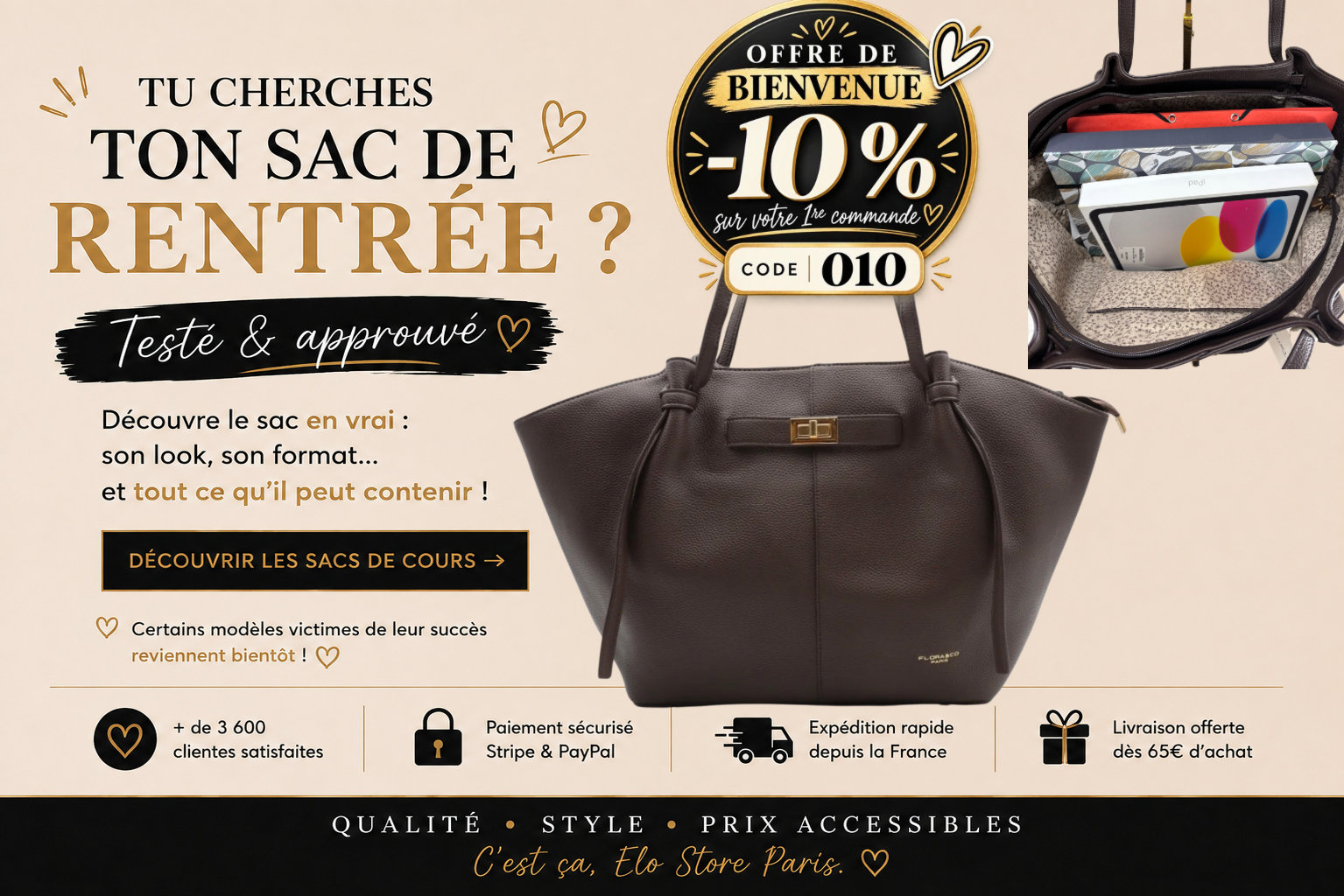 Tu cherches ton sac de rentrée, découvre ici, laissa tester et approuvé. Tu peux découvrir tous les modèles pour les cours, leur look, leur format, et même si certains sont en rupture, ils seront bientôt en réapprovisionnement.