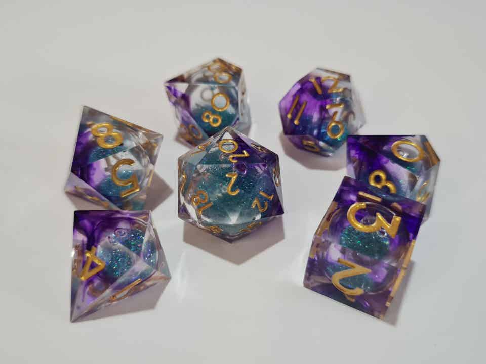 Liquid Core Blue Glitter Polydice Set