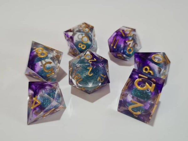 Liquid Core Blue Glitter Polydice Set