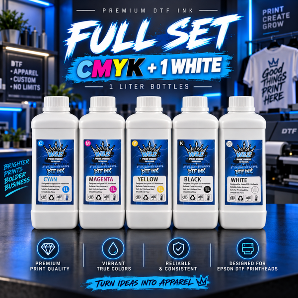 W2E Premium DTF Ink – Complete CMYK + White 5-Bottle Set