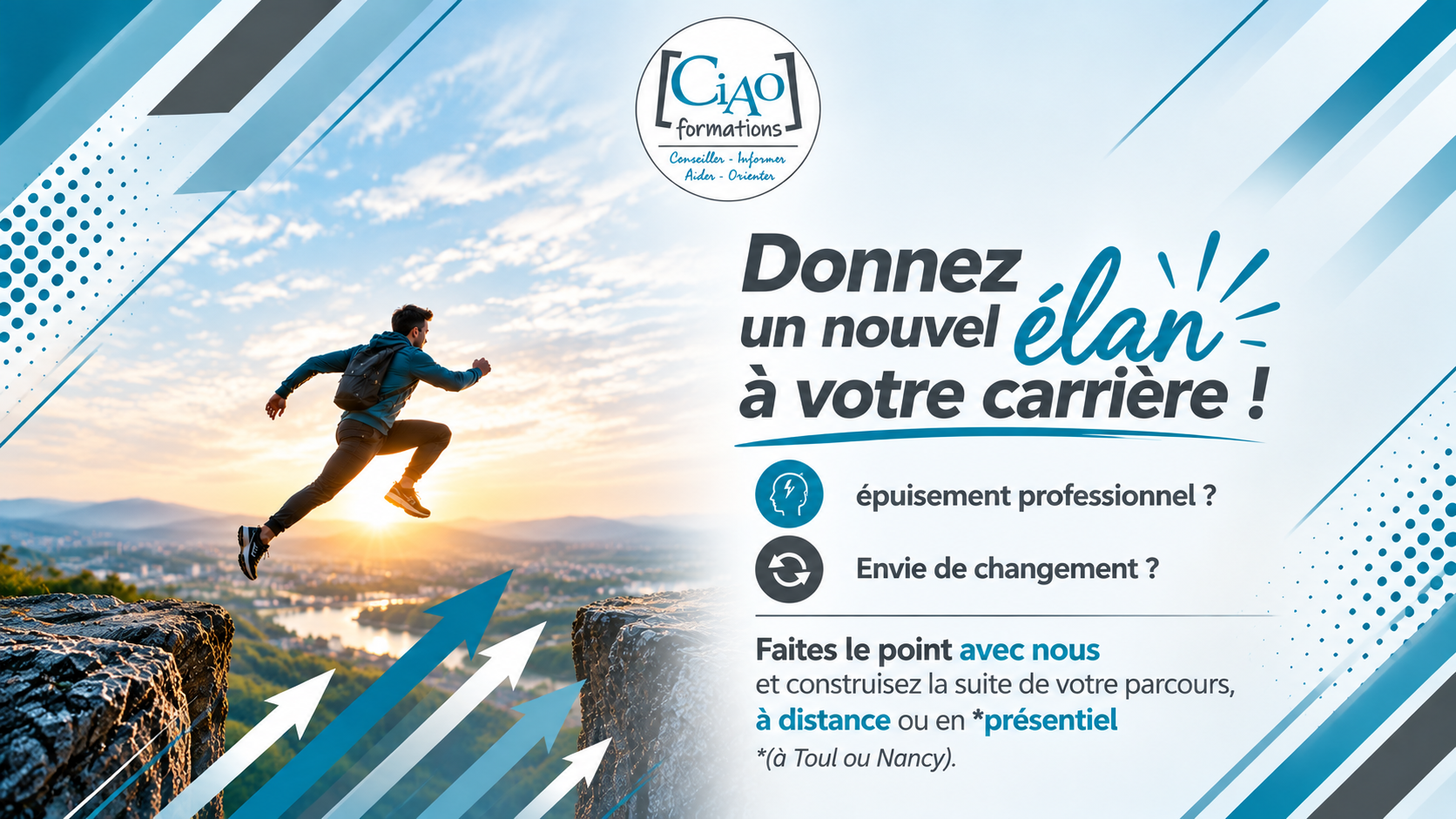 CIAO FORMATIONS - Affiche complète avec logo, personnage et présentation des accompagnements