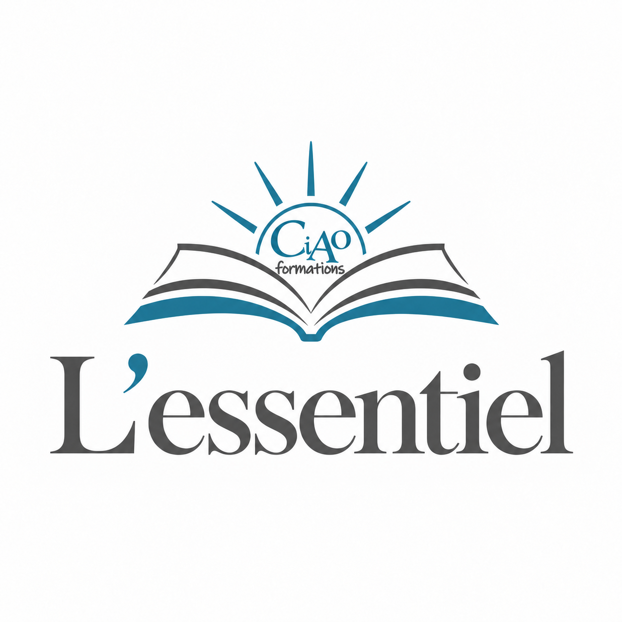 Logo L'Essentiel de CIAO Formations avec livre ouvert et soleil