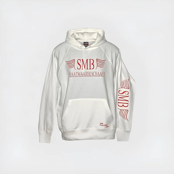 SMB Hoodie Wit Met VuurRood Text Letter