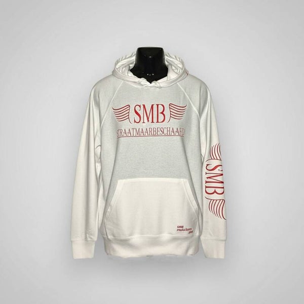 SMB Hoodie Wit Met VuurRood Text Letter