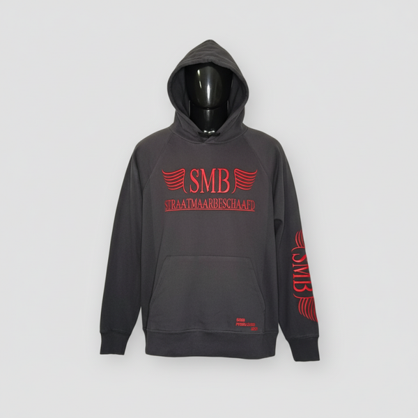 SMB Hoodie Zwart Met Vuur Rood Text Letter