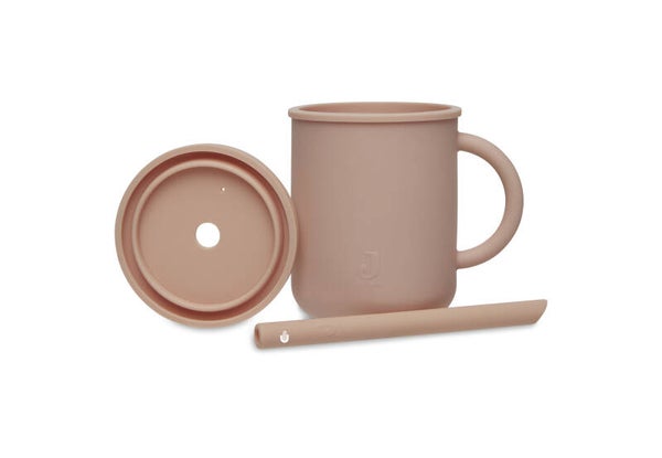 Drinkbeker met rietje siliconen Pale PInk