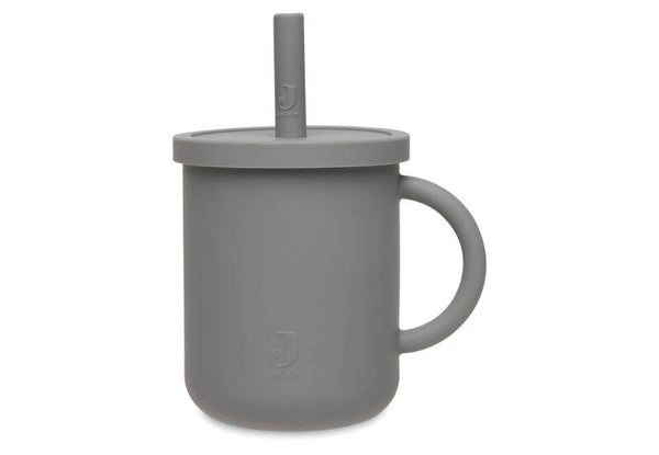 Drinkbeker met rietje siliconen Storm Grey