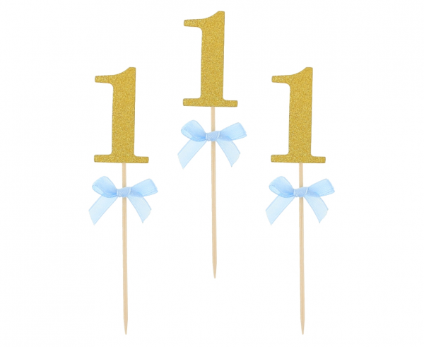 Prikkers Goud met Blauwe strik - 10stuks