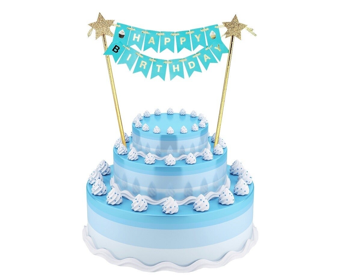 Taart topper HAPPY BIRTHDAY vlaggetjes Blauw