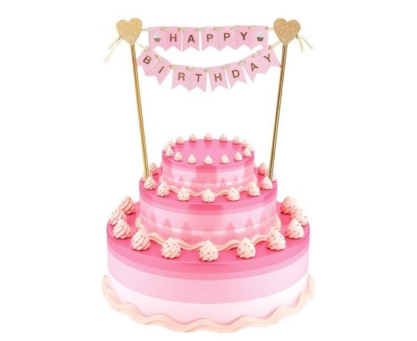 Taart topper HAPPY BIRTHDAY vlaggetjes Roze