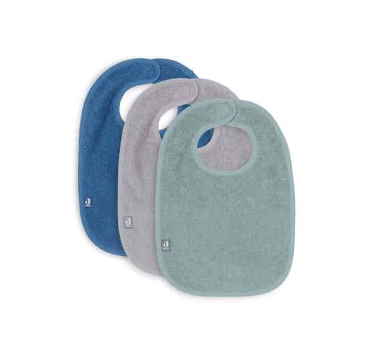 Set 3 badstof slabbetjes ash green/storm grey/ jeans blue