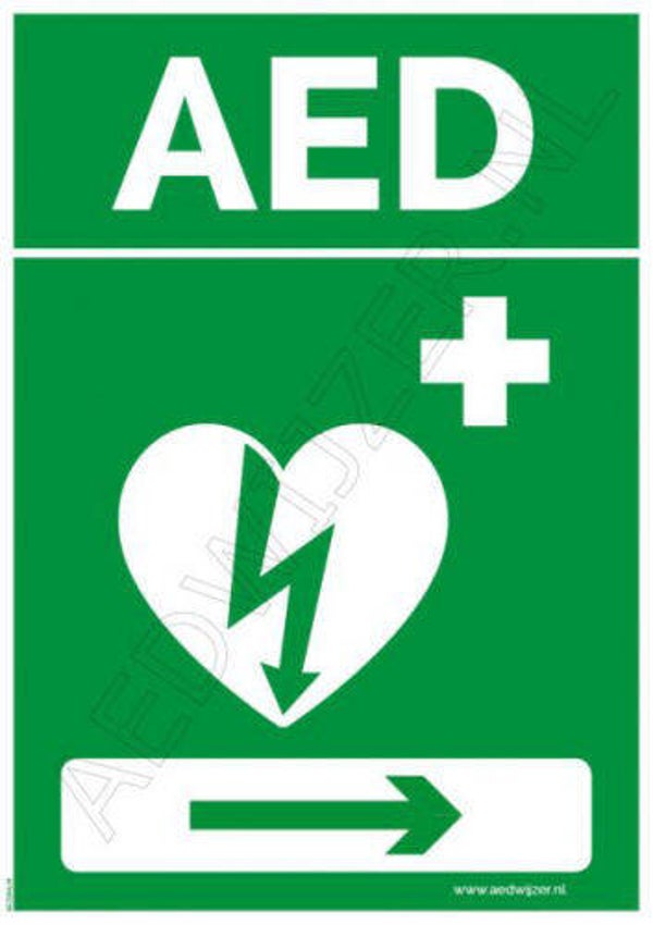 AED Sticker AED > Pijl Rechts