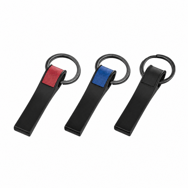 Metalen Sleutelhanger met PU Leren Accent en Lasergravure - 100 stuks